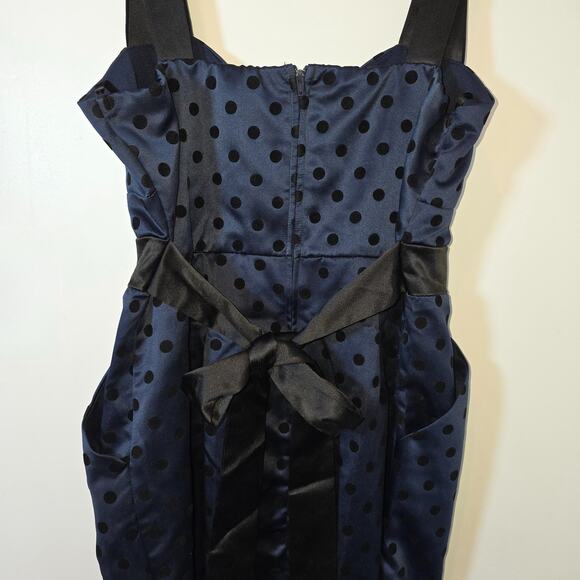 Y2K City Triangles Polka Dot Mini Dress Size M Black Navy Velvet Coquette - Picture 8 of 10